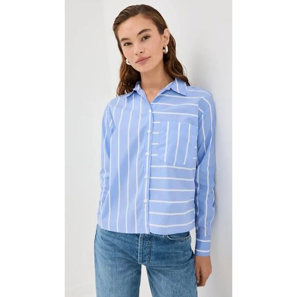VERONICA BEARD Kinley Directional Stripe Cotton Blend Button-Up Shirt - Picture 1 of 15